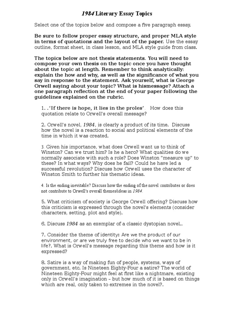 Essays over 1984 george orwell 1984 essay topics